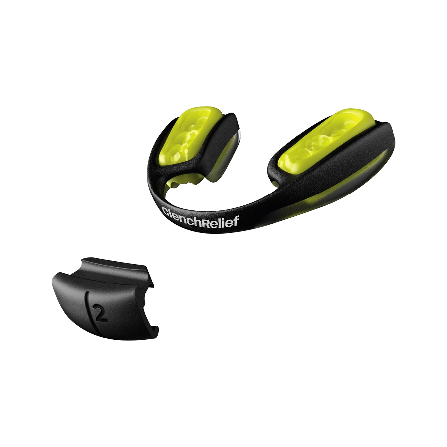 image of the Clench Relief™ Pro Rx Mouthpiece with PVS putty in place and alignment guide in front of it